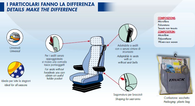 coprisedile su misura per camion universal seat cover covers truck daf iveco man mercedes renault scania volvo nero blu grigio rosso blu chiaro panna by ernest CARGO EXTREME AIRTECH caratteristiche