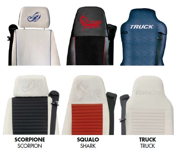 coprisedile su misura per camion ricamato universal seat cover covers truck daf iveco man mercedes renault scania volvo nero blu grigio rosso blu chiaro panna by ernest CARGO EXTREME esempi loghi scritta by ernest