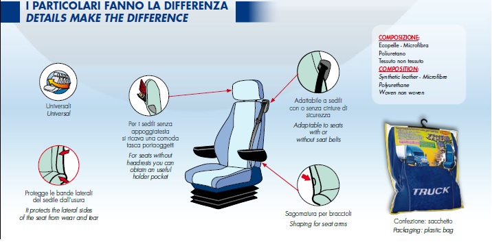 caratteristiche coprisedile su misura per camion universal seat cover covers truck daf iveco man mercedes renault scania volvo by ernest CARGO EXTREME